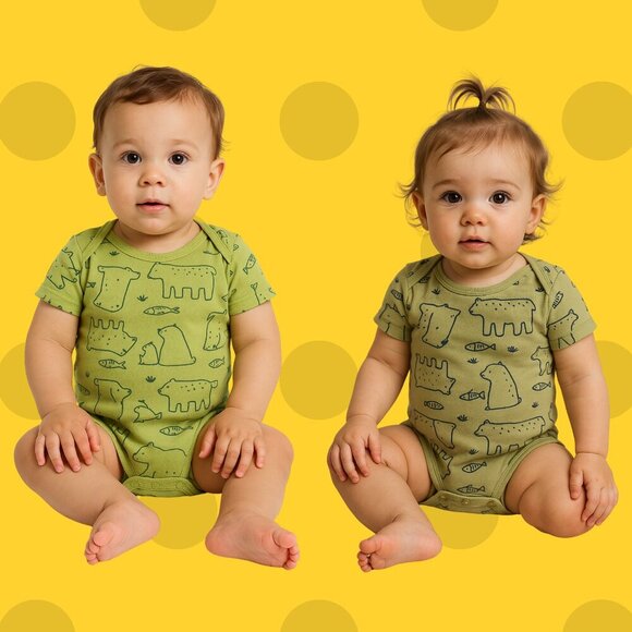 Carter’s Green Bear Print Baby Bodysuit 24M – Unisex Cotton One-Piece - Picture 1 of 7